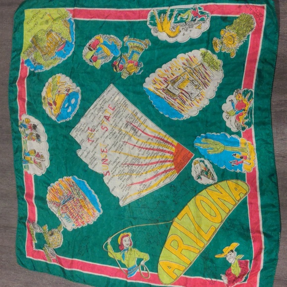 Vintage Accessories - Vintage 60s Arizona silk western cowboy cowgirl rockabilly scarf  31"x34